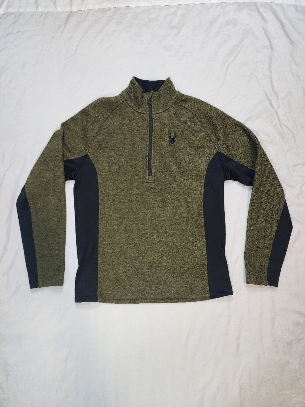 Spyder Men's Medium Olive Green Black 1/4 Zip Fleece Sweater Pullover